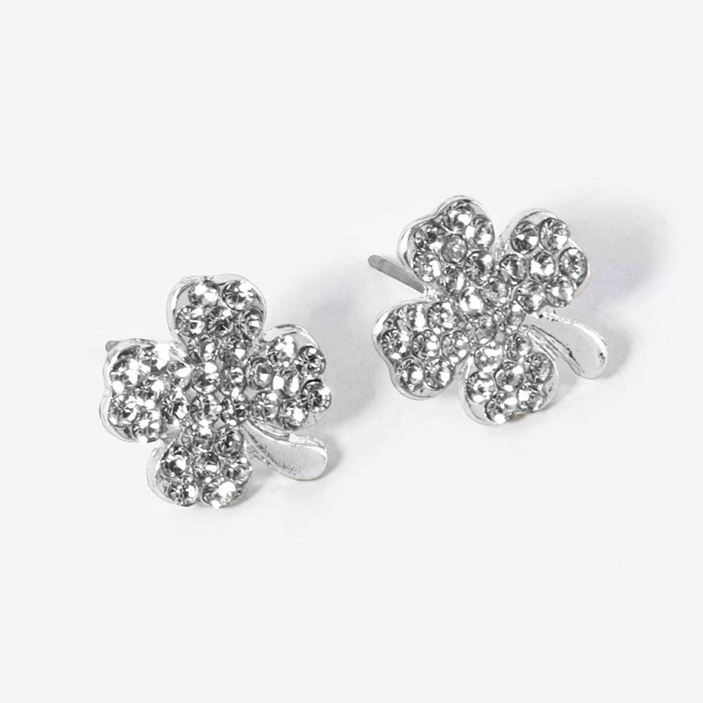 商品FASHNZFAB|Crystal Paved Clover Stud Earrings - Clear, Rhodium,价格¥184,第1张图片详细描述