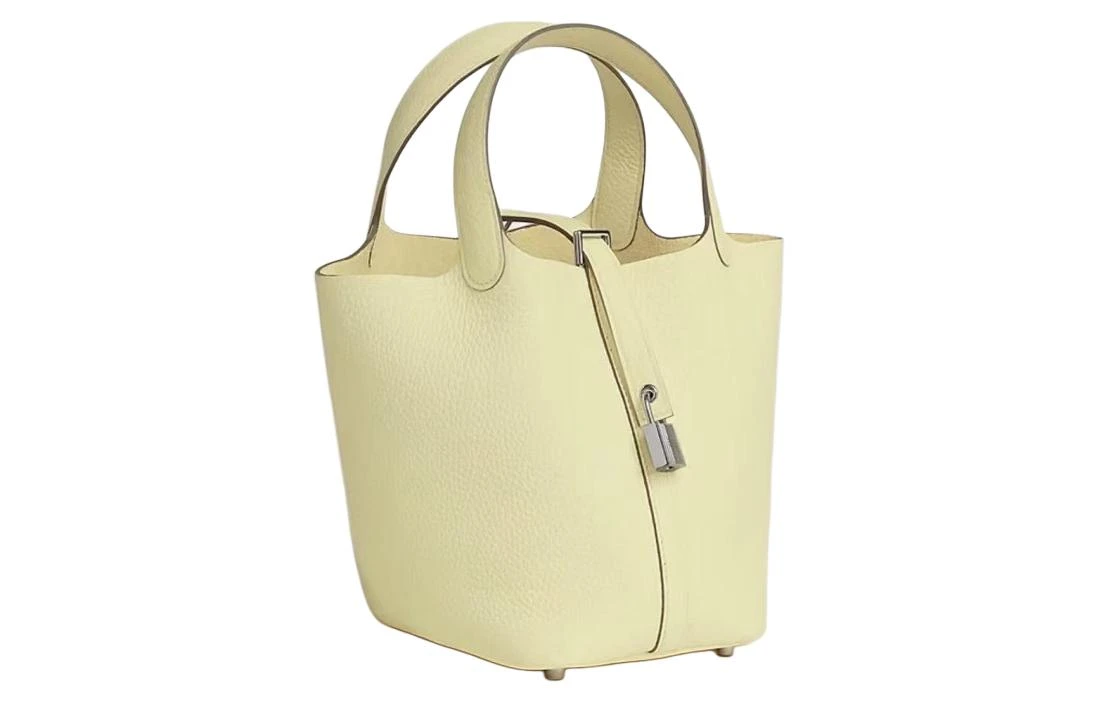 商品[国内直发] Hermes|爱马仕 Picotin Lock 18 银扣 Clemence小公牛皮 菜篮子水桶包手提包 男女同款情侣款 Jaune Milton米尔顿黄,价格¥35822,第5张图片详细描述