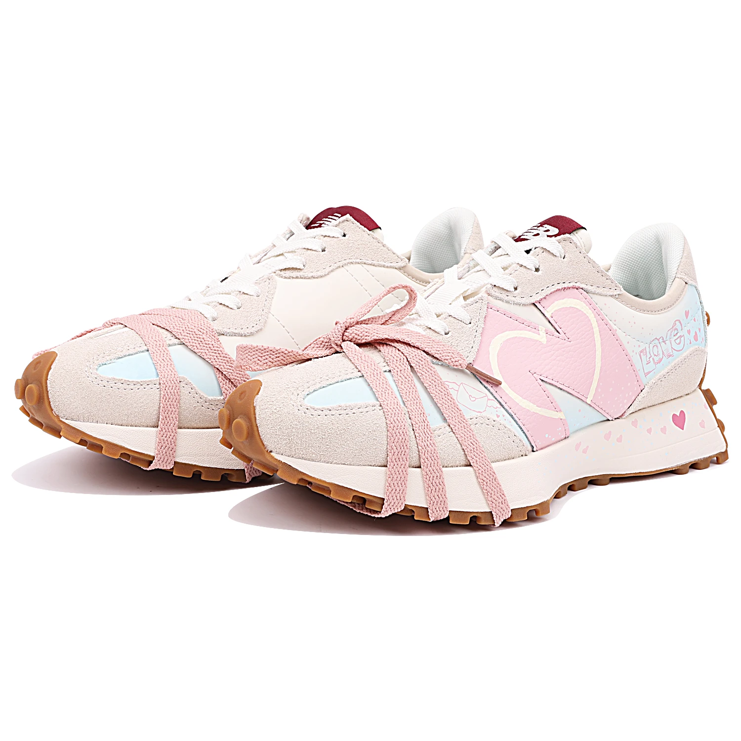 商品[国内直发] New Balance|[预售3天]【定制球鞋】   NB 327 MOR 减龄少女love 浪漫情侣减震防滑耐磨透气轻便 低帮 训练跑步鞋 女款 粉白,价格¥1173,第4张图片详细描述