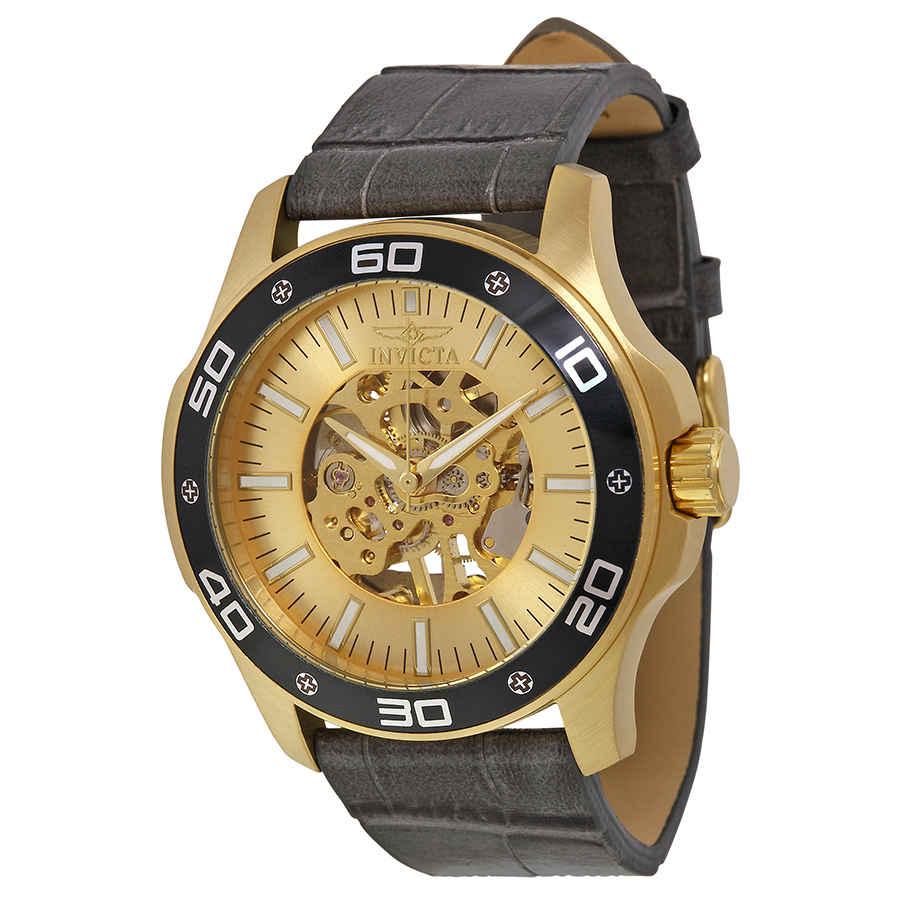 Invicta Specialty Gold Skeletal Dial Grey Leather Mens Watch 17262商品第1张图片规格展示