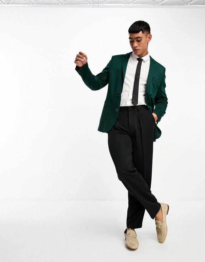 商品ASOS|ASOS DESIGN super skinny jersey blazer in forest green,价格¥272,第2张图片详细描述