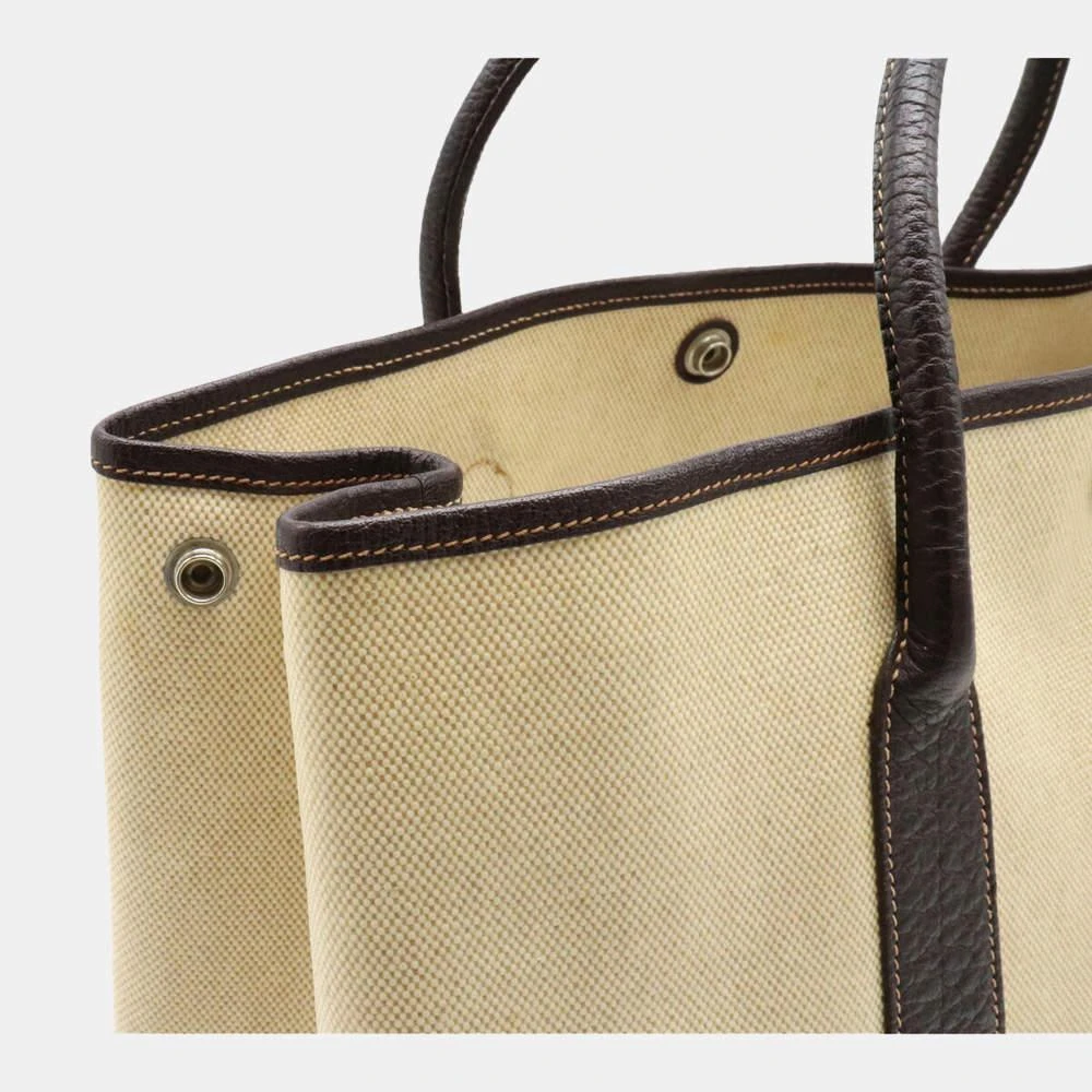 商品[二手商品] Hermes|Hermes Garden Party PM Tote Bag Handbag Twarash Negonda Leather Beige Dark Brown T Engraved,价格¥12165,第4张图片详细描述