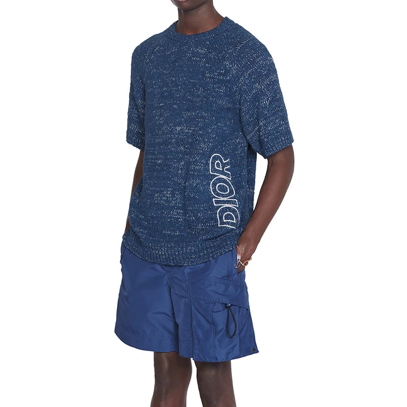 商品Dior|【预售3-7天】DIOR/迪奥 22年春夏新款 男士蓝色棉质混纺短袖针织衫毛衣293M645AT387_C580,价格¥6779,第6张图片详细描述