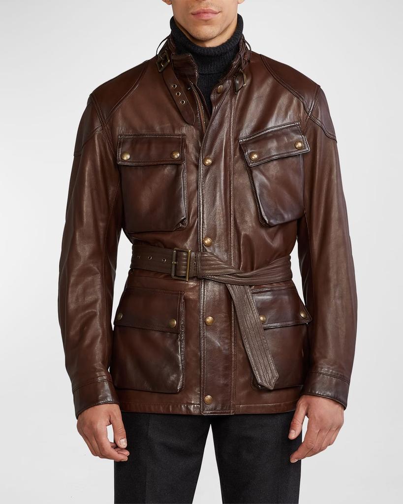 商品Ralph Lauren|Men's Willis 4-Pocket Belted Leather Jacket,价格¥22162,第1张图片