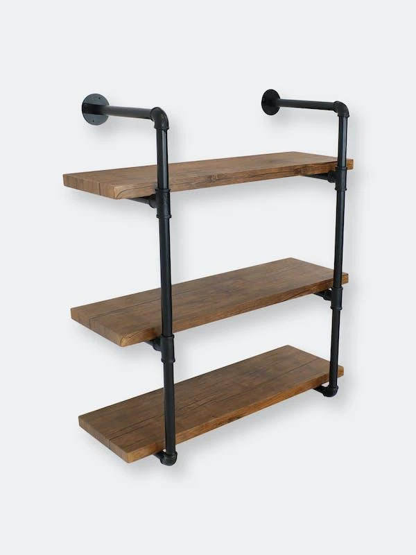 商品Sunnydaze Decor|Sunnydaze 3-Tier Industrial Style Wall Bookshelf Black Pipe Frame Teak,价格¥1185,第1张图片