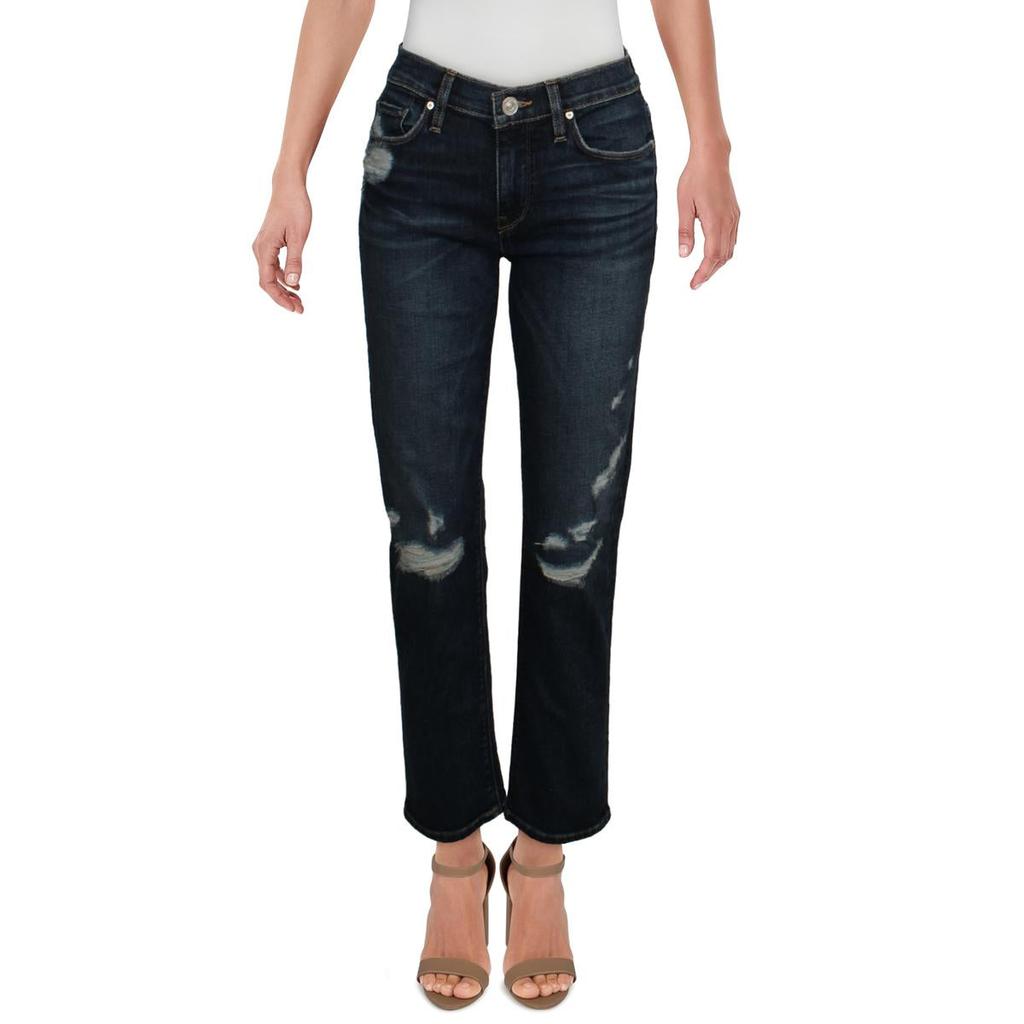 Hudson Womens Mid-Rise Distressed Straight Crop Jeans商品第1张图片规格展示