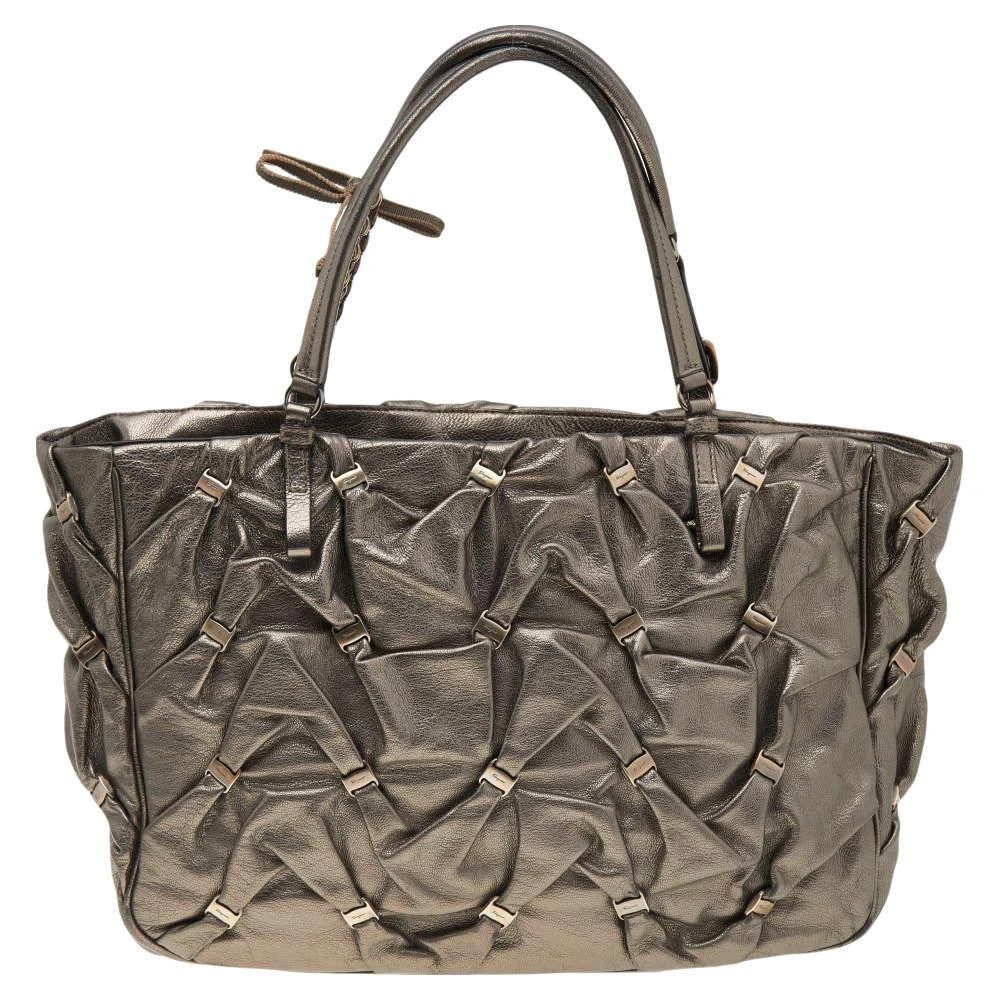 商品[二手商品] Salvatore Ferragamo|Salvatore Ferragamo Metallic Olive Leather Tote,价格¥3507,第4张图片详细描述