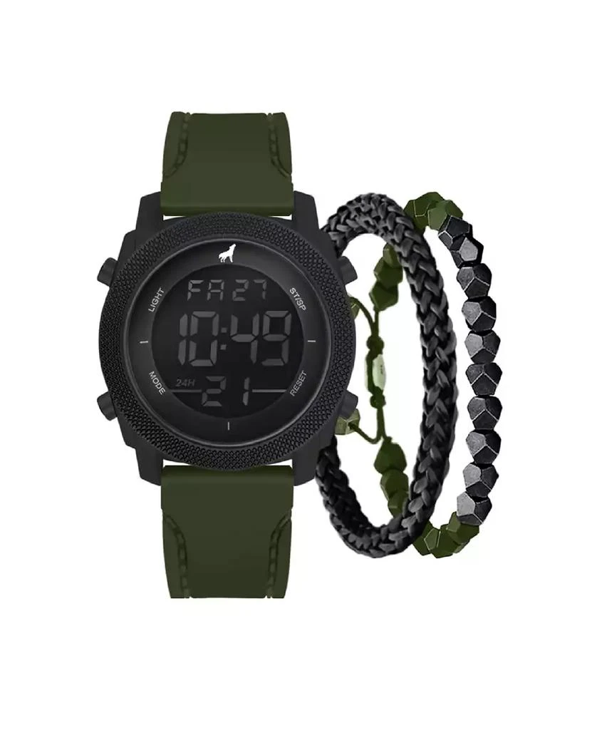 商品American Exchange|Men's Dark Olive Silicone Strap Analog Watch 46mm with 2 Piece Stackable Bracelets Gift Set,价格¥215,第1张图片