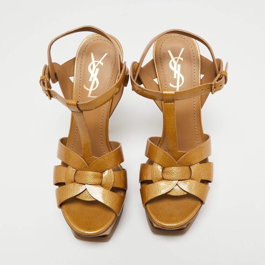 商品[二手商品] Yves Saint Laurent|Saint Laurent Mustard Textured Patent Leather Tribute Platform Sandals Size 37,价格¥2905,第5张图片详细描述