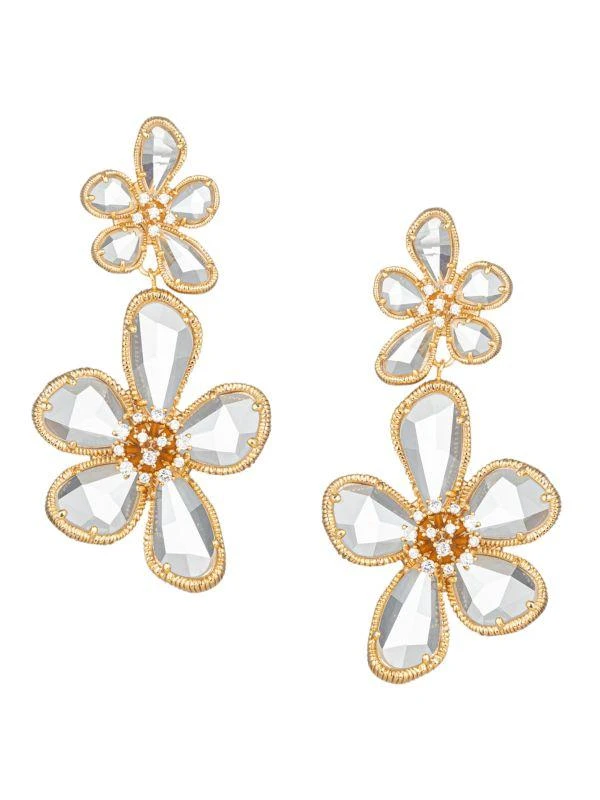 商品Eye Candy LA|Luxe Minoo Double Flower 18K Goldplated & Cubic Zirconia Drop Earrings,价格¥310,第1张图片