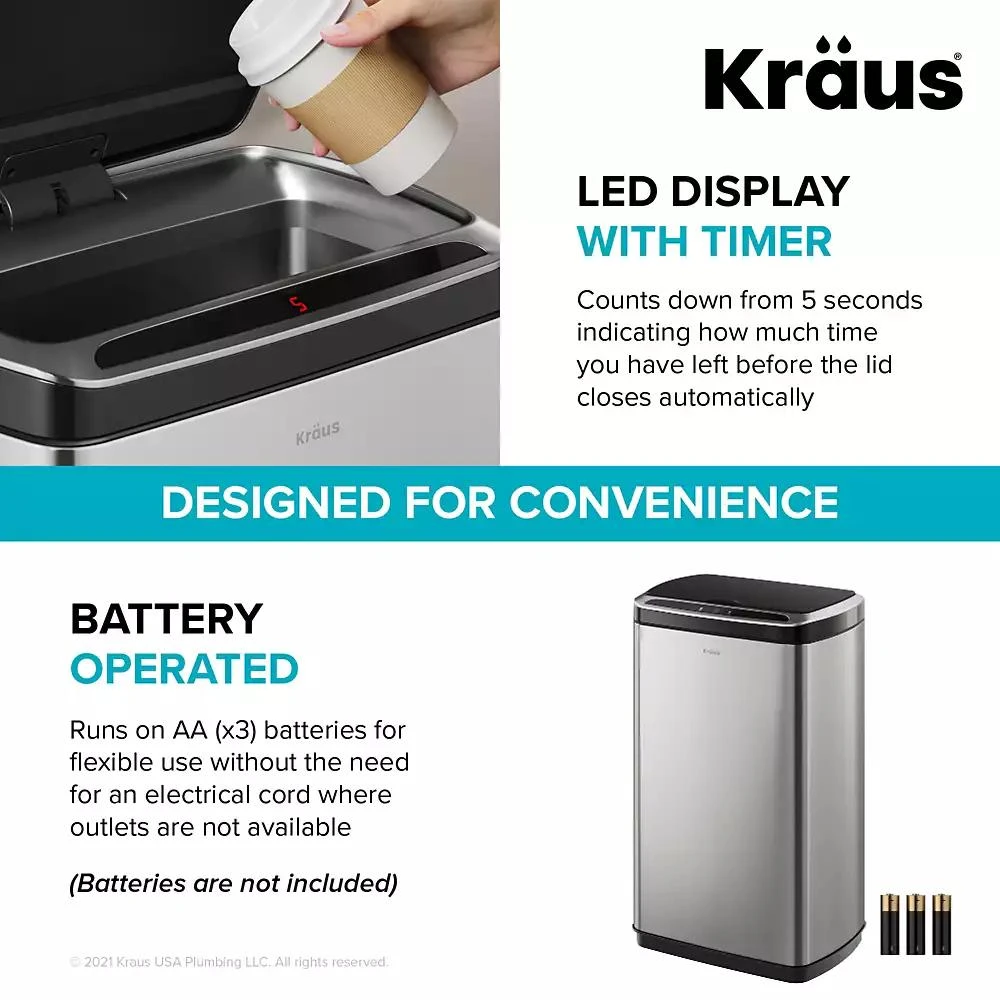 商品Kraus|GarbagePro Rectangular 13 Gallon Touchless Motion Sensor Trash Can,价格¥896,第3张图片详细描述