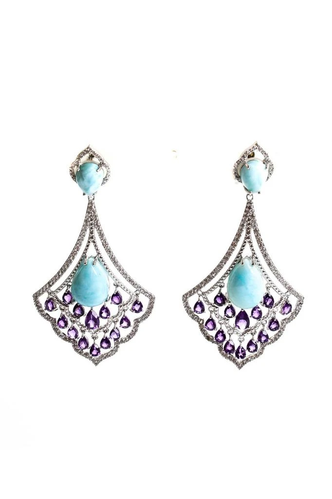 商品[二手商品] Rarities|Womens Sterling Silver Silver Cabochon Amazonite Amethyst Dangle Earrings 14g 2.5",价格¥1105,第1张图片