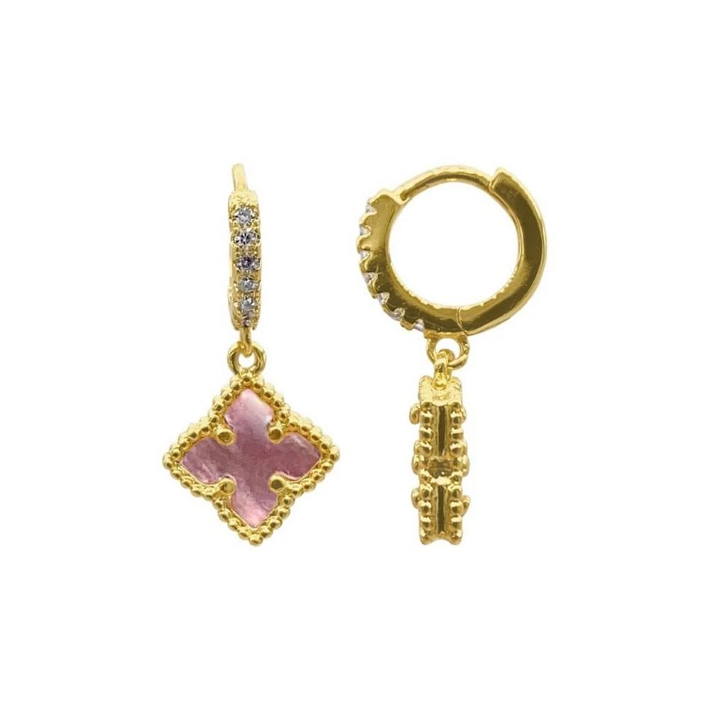 商品ADORNIA|14K Gold Plated Floral Dangle Hoops Pink Imitation Mother of Pearl Earrings,价格¥257,第1张图片