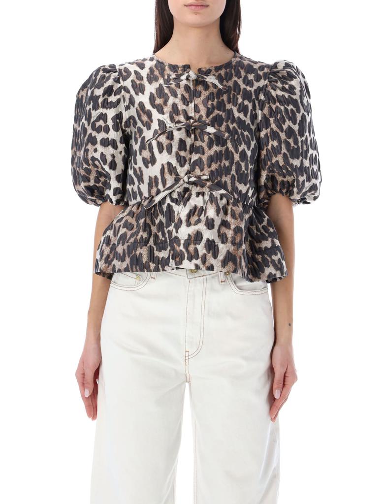 Ganni 3d Leopard Jacquard Peplum Blouse商品第1张图片规格展示