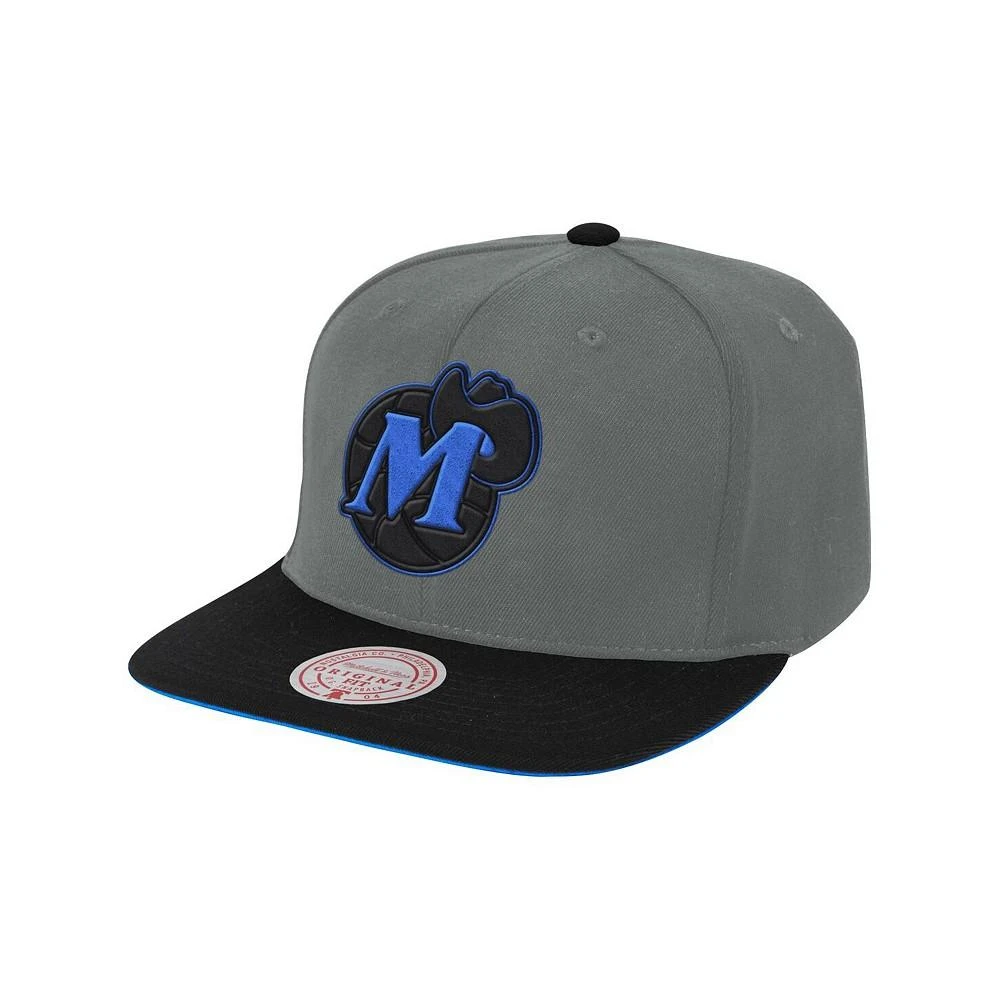 商品Mitchell and Ness|Men's Gray and Black Dallas Mavericks Hardwood Classics Neon Lights Snapback Adjustable Hat,价格¥240,第1张图片