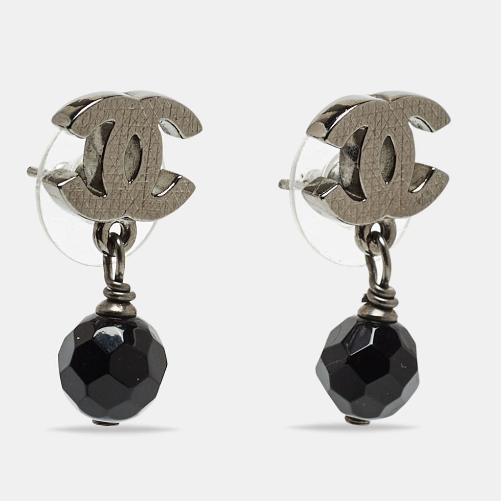 Chanel CC Beads Gunmetal Tone Earrings商品第2张图片规格展示