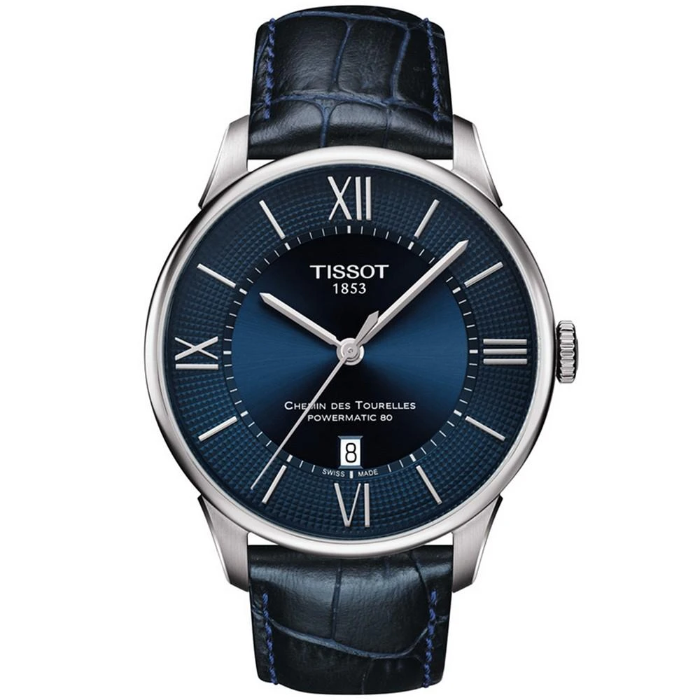 商品Tissot|Men's Swiss Automatic T-Classic Le Locle Powermatic 80 Blue Leather Strap Watch 42mm,价格¥5921,第1张图片