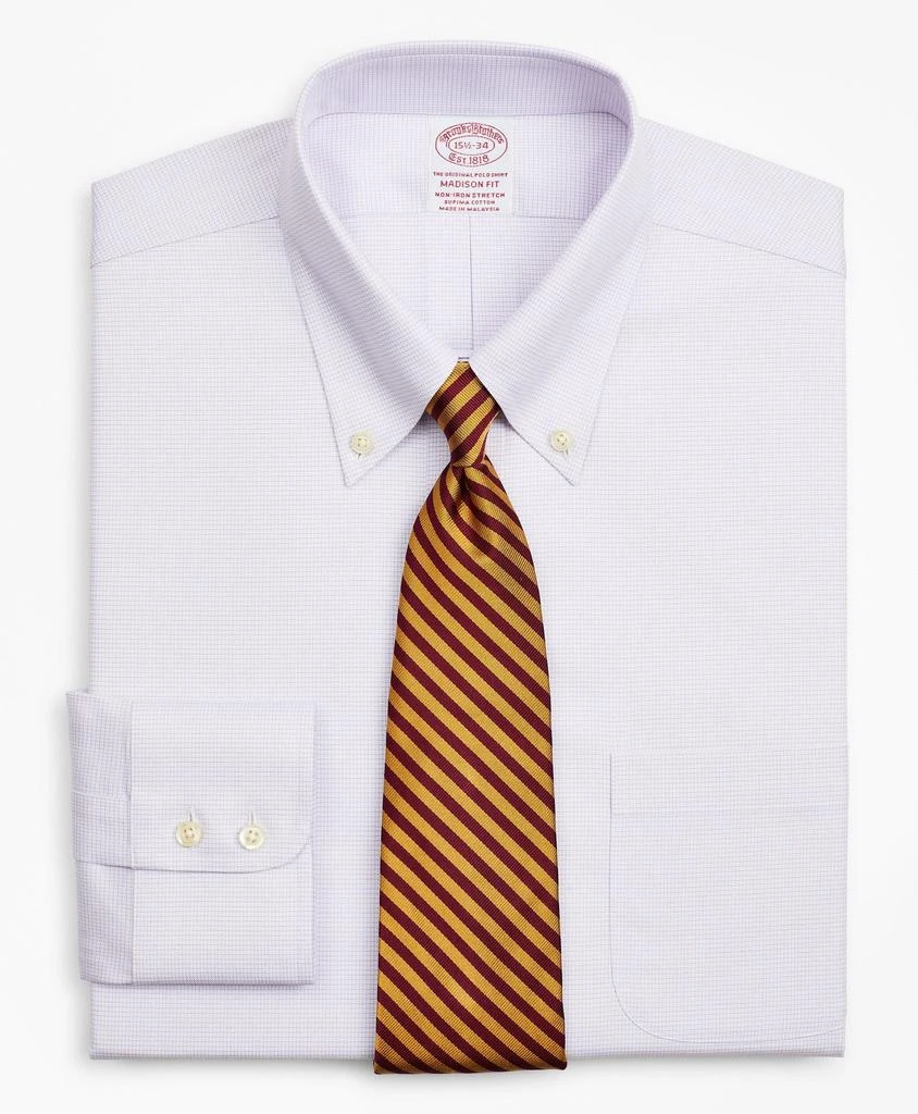 商品Brooks Brothers|Stretch Madison Relaxed-Fit Dress Shirt, Non-Iron Twill Button-Down Collar Micro-Check,价格¥413,第1张图片详细描述