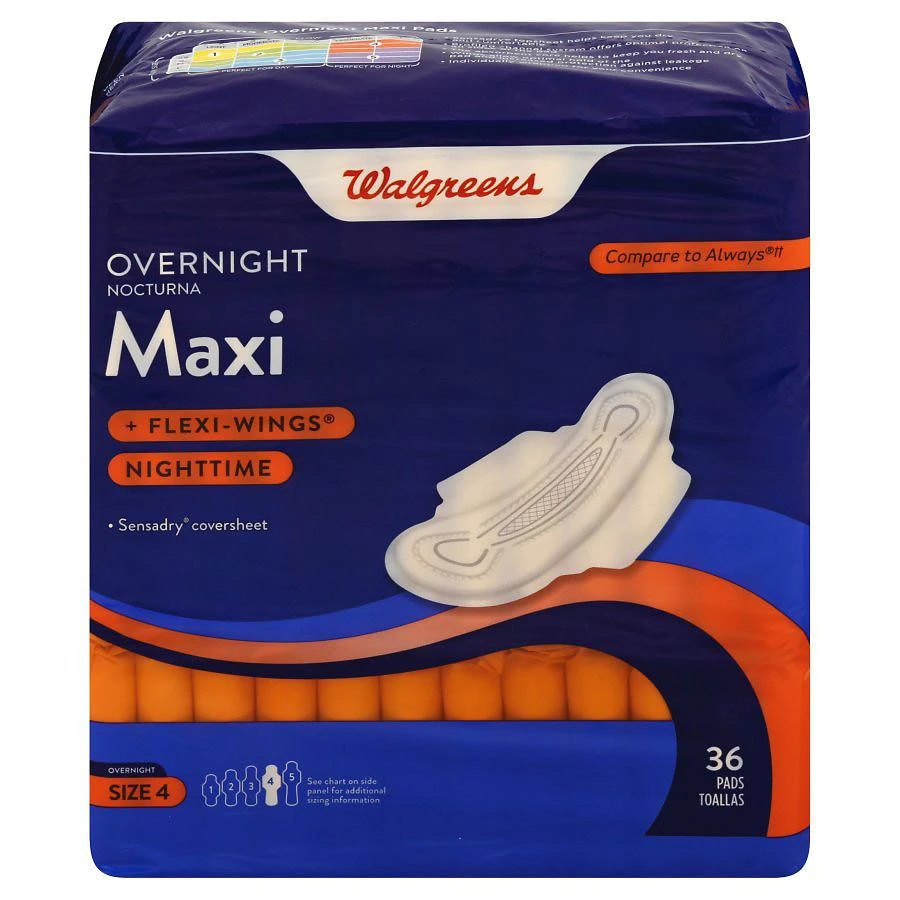 商品Walgreens|Maxi Pads With Flexi-Wings Unscented, Size 4 (ct 36),价格¥52,第2张图片详细描述