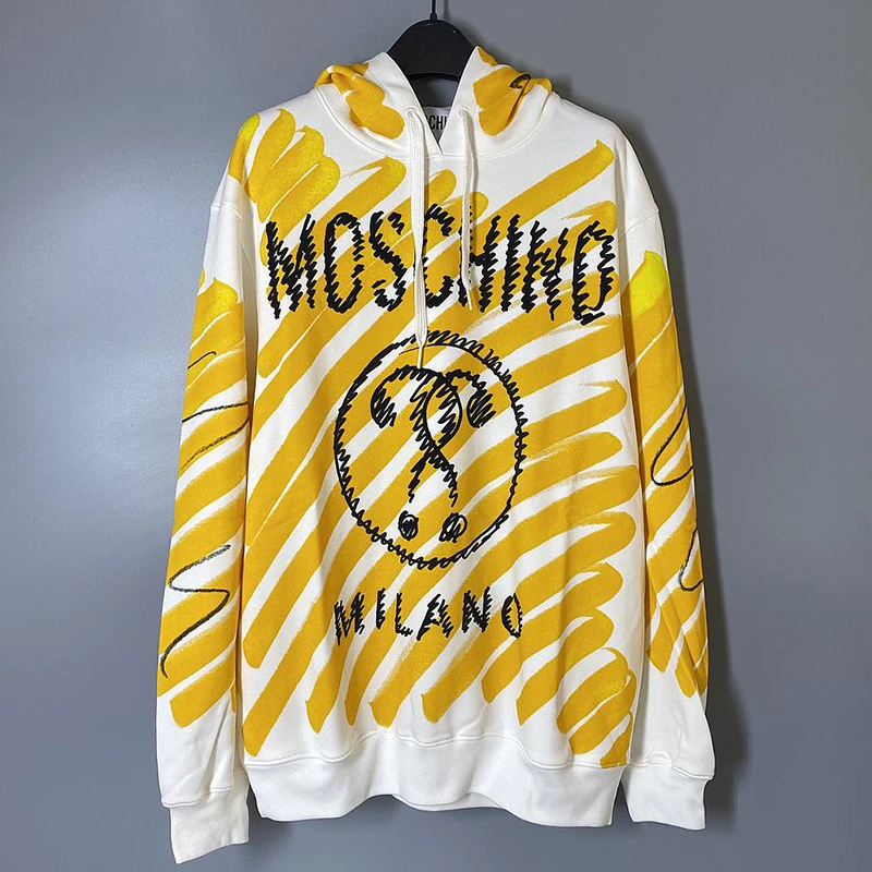 商品Moschino|MOSCHINO 女士白黄拼色印花连帽卫衣 DT1715-0427-6028,价格¥942,第1张图片