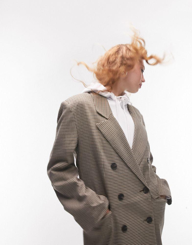 商品Topshop|Topshop check oversized dad coat in neutral,价格¥612,第5张图片详细描述