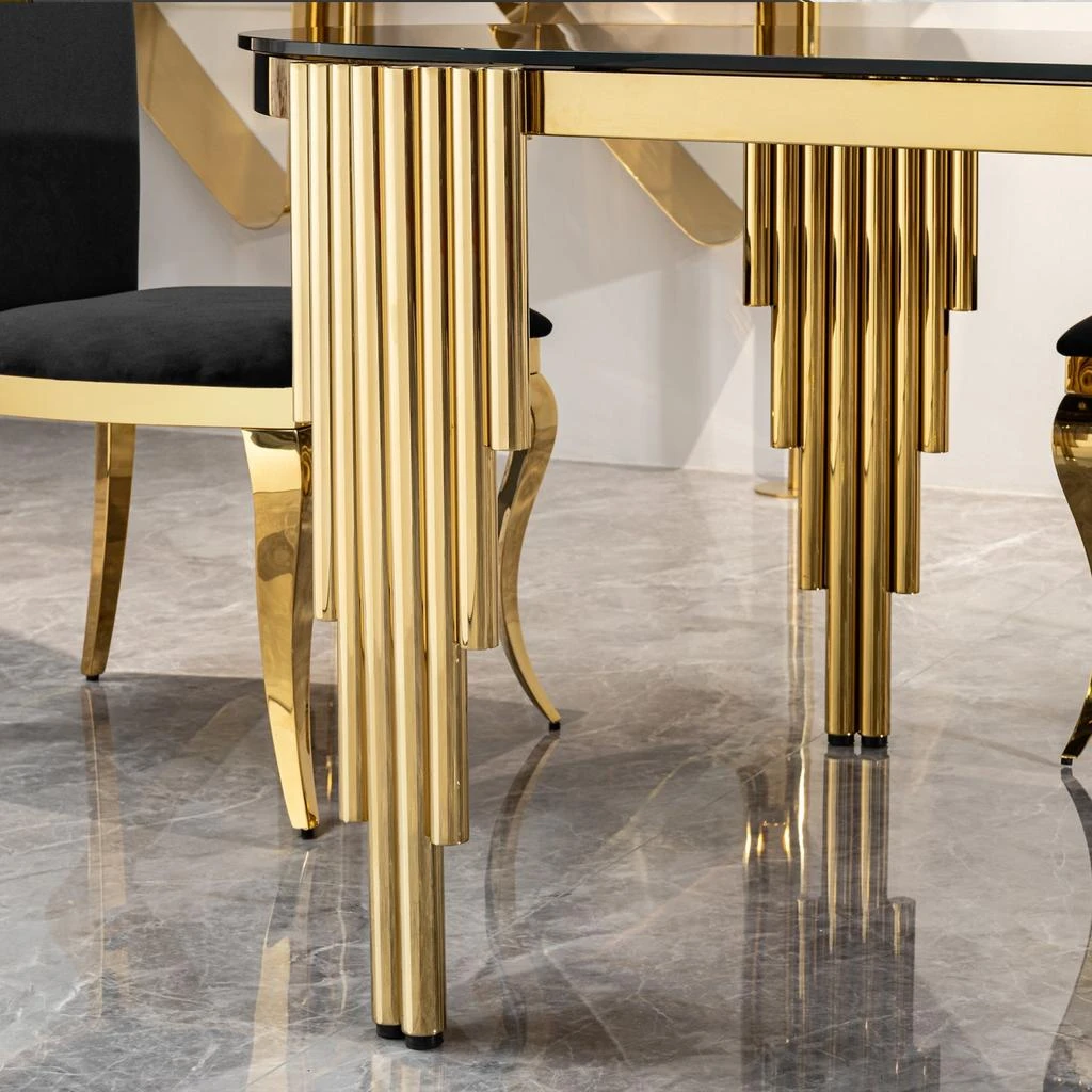 商品Streamdale Furniture|Streamdale Black Glass Top Oval Dining Table with Gold Base,价格¥8468,第4张图片详细描述