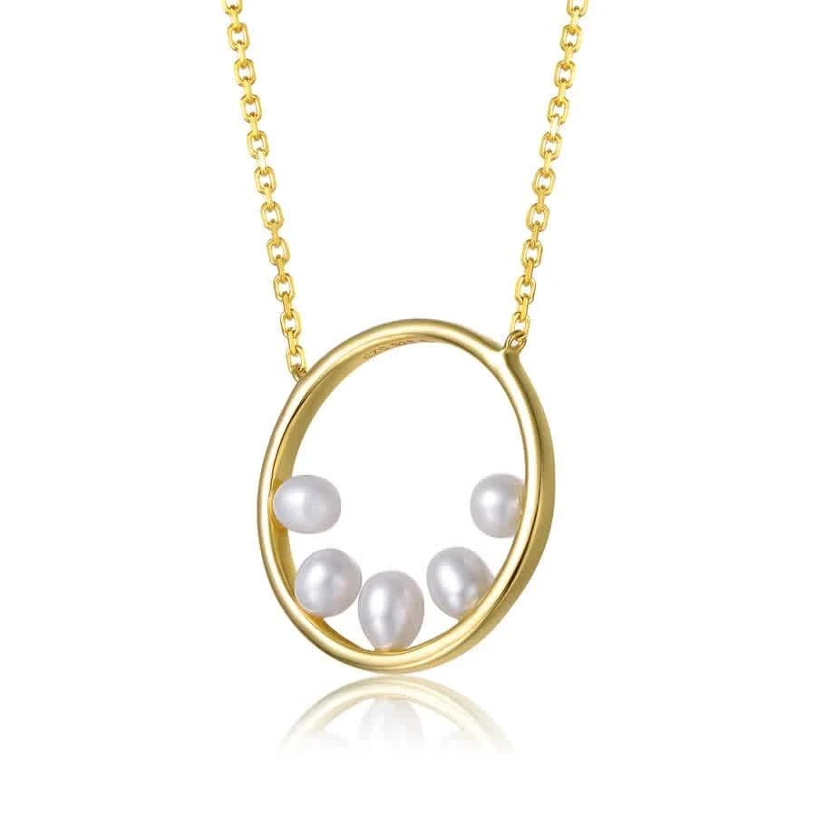 商品Megan Walford|Sterling Silver 14k Yellow Gold Plated with White Pearl Halo Eternity Circle Pendant Layering Necklace,价格¥877,第2张图片详细描述