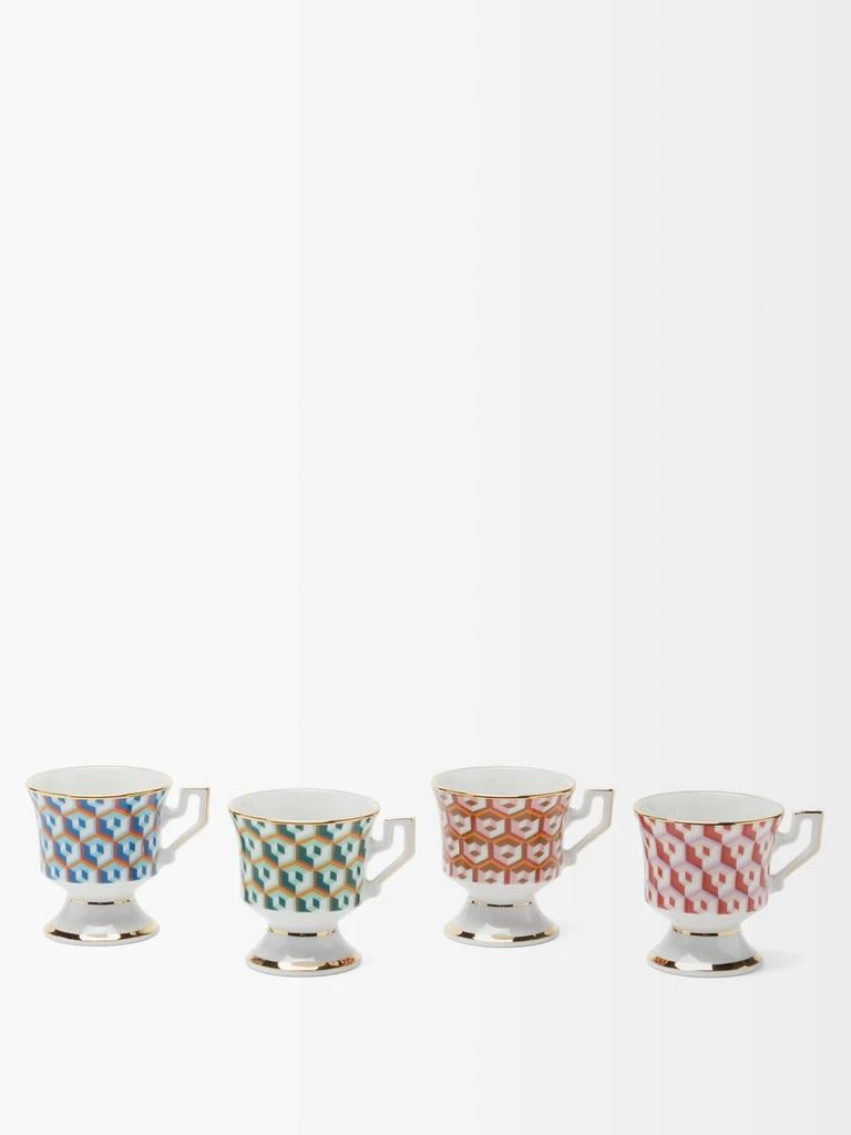 商品LA DOUBLE J|Set of four Cubi-print porcelain espresso cups,价格¥1103,第1张图片