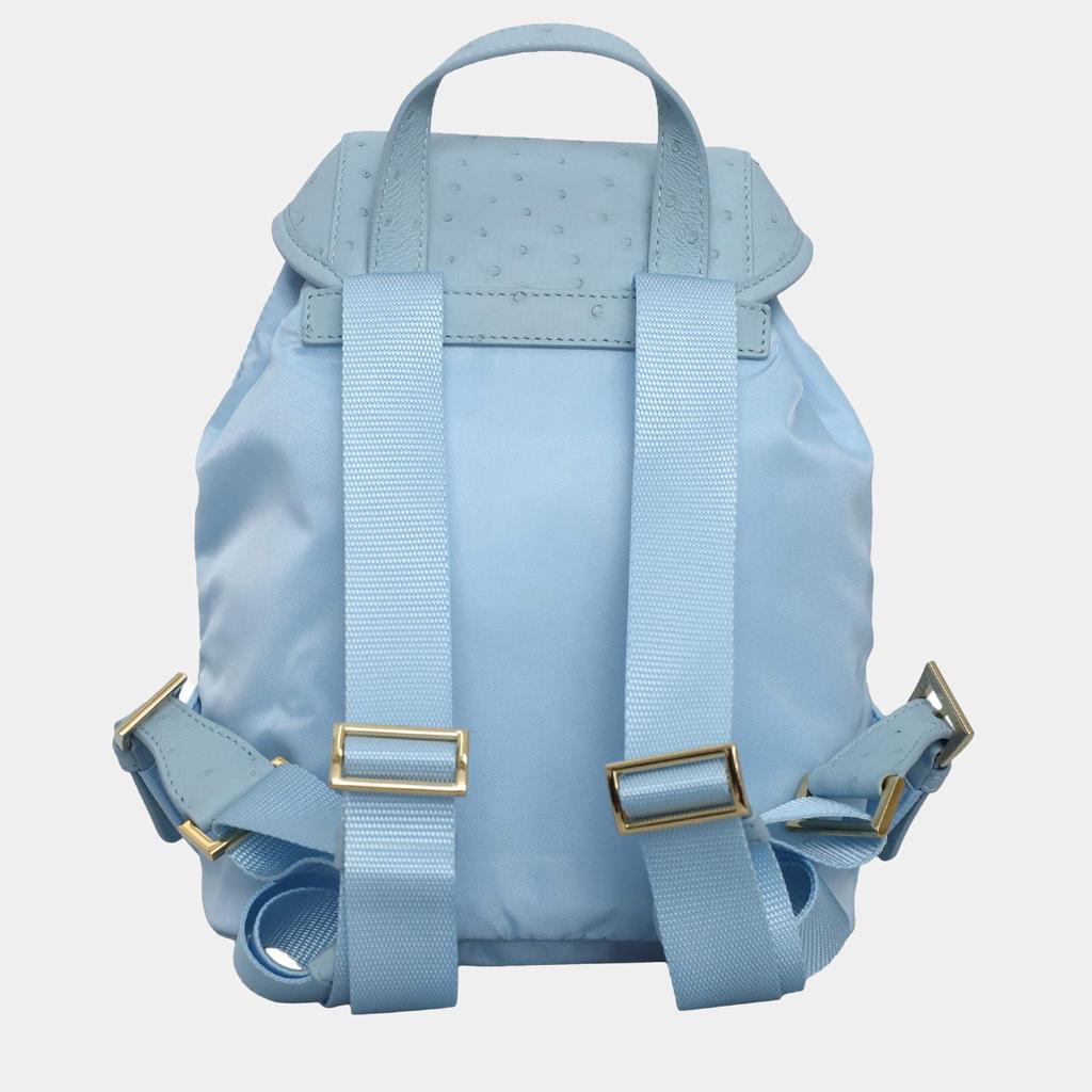 Prada Prada Sky Blue Nylon and Ostrich Leather Backpack  display picture 3