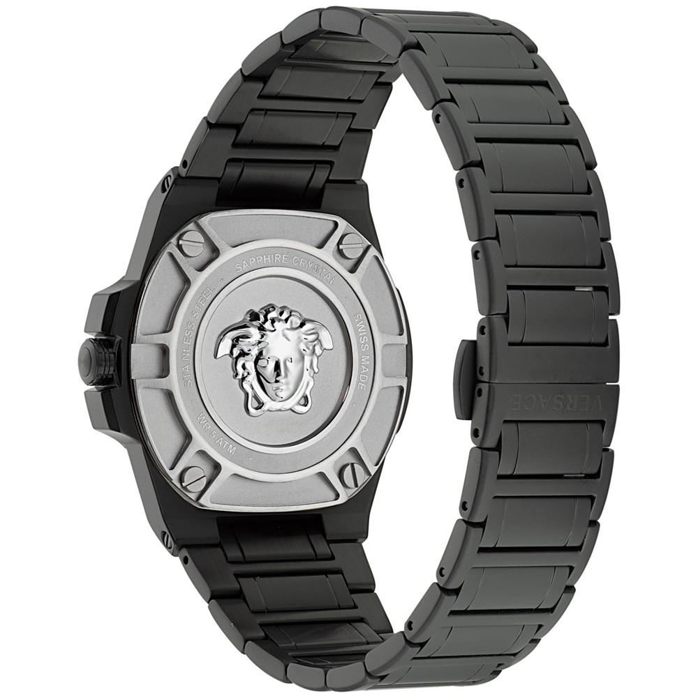 Men's Swiss Greca Reaction Black-Tone Stainless Steel Bracelet Watch 44mm商品第3张图片规格展示