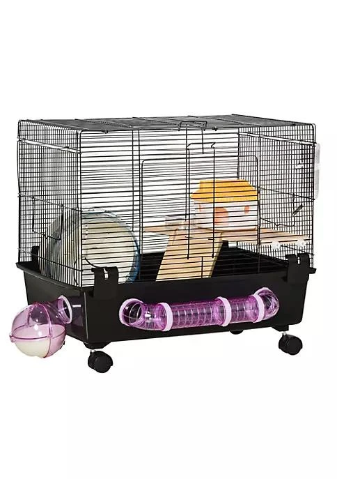商品PawHut|Multi Tier Hamster Cage Small Animal Habitat For Hamsters And Gerbils Mesh Wire Ventilated Enclosure With Exercise Wheel Water Bottle And Food Dishes,价格¥772,第1张图片