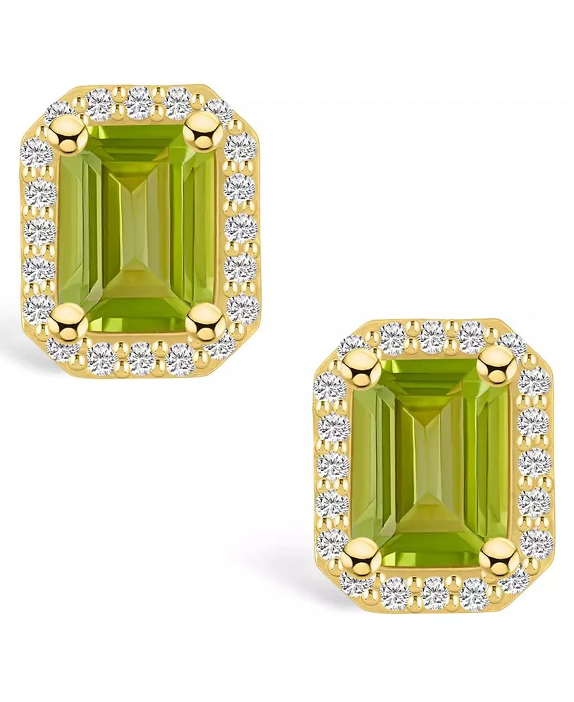 商品Macy's|Peridot (3-3/8 ct. t.w.) and Diamond (3/8 ct. t.w.) Halo Stud Earrings in 14K Yellow Gold,价格¥11125,第2张图片详细描述