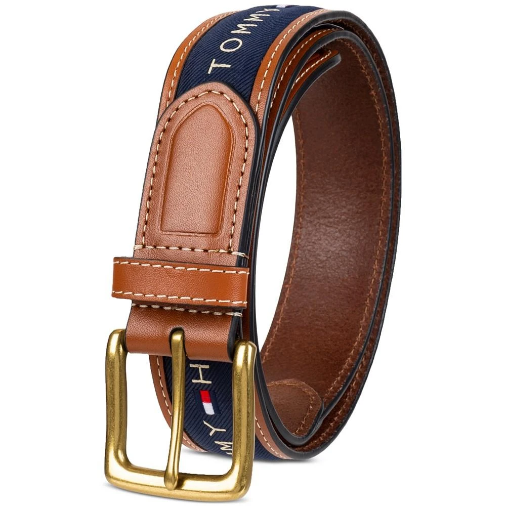 商品Tommy Hilfiger|Men's Tri-Color Ribbon Inlay Leather Belt,价格¥317,第2张图片详细描述