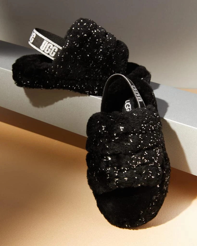 商品UGG|Girl's Fluff Yeah Metallic Sparkle Quilted Slippers, Kids,价格¥618,第2张图片详细描述