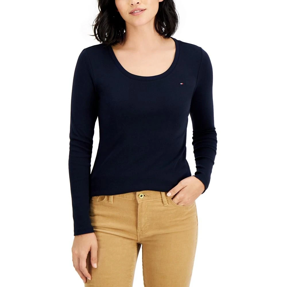 商品Tommy Hilfiger|Women's Solid Scoop-Neck Long-Sleeve Top,价格¥277,第1张图片