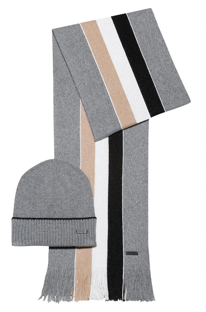 商品Hugo Boss|BOSS - FRIZZANTE SET Medium Grey Hat and Scarf Boxed Set in Wool, Cashmere Blend 50482652 038,价格¥1225,第1张图片