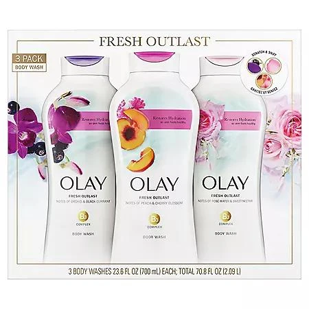 商品Olay|Olay Fresh Outlast Body Wash with Vitamin B3 Complex, 23.6 fl. oz., 3 pk.,价格¥131,第1张图片