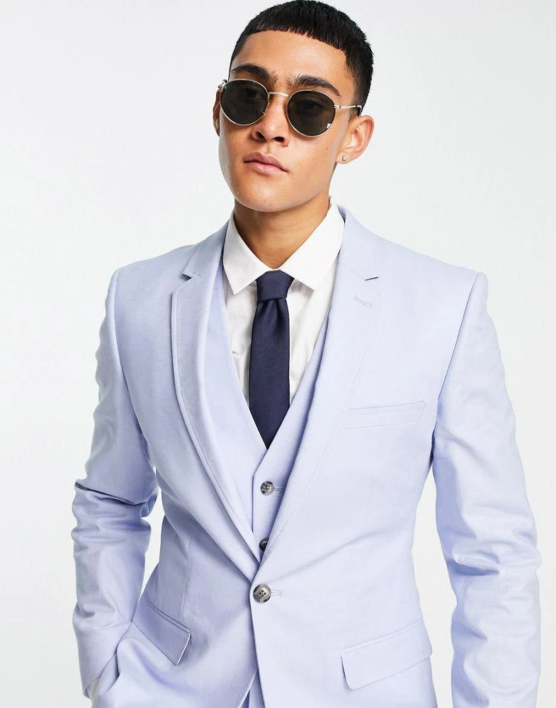 商品ASOS|ASOS DESIGN super skinny linen mix suit jacket in blue,价格¥337,第4张图片详细描述