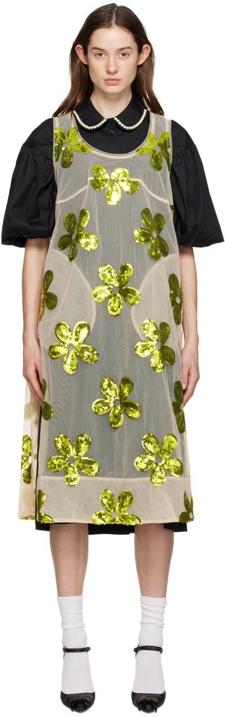 Beige & Green Floral Midi Dress商品第1张图片规格展示
