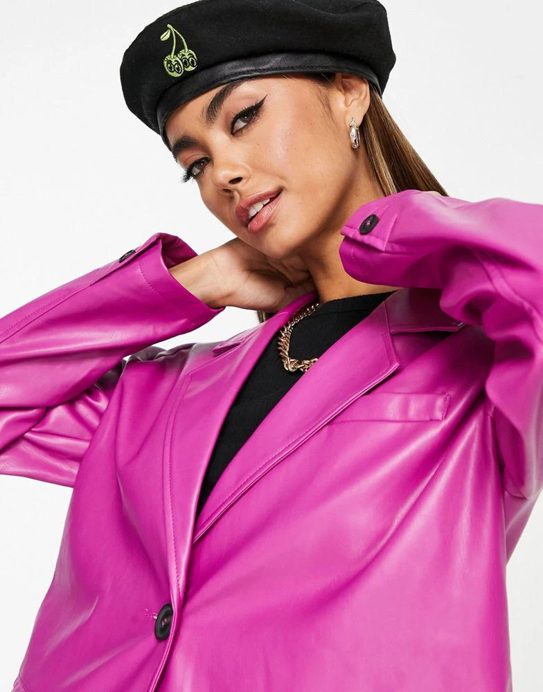 商品VERO MODA|Vero Moda faux leather chuck on jacket in pink,价格¥511,第2张图片详细描述