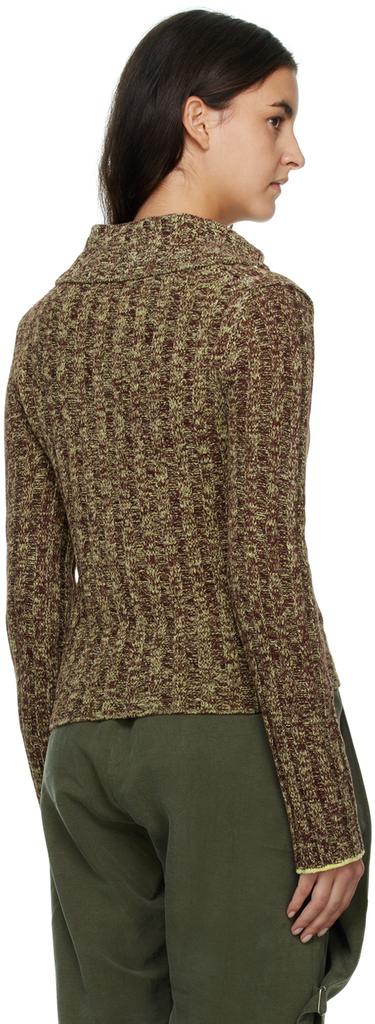 Brown & Yellow V-Neck Polo Sweater商品第3张图片规格展示