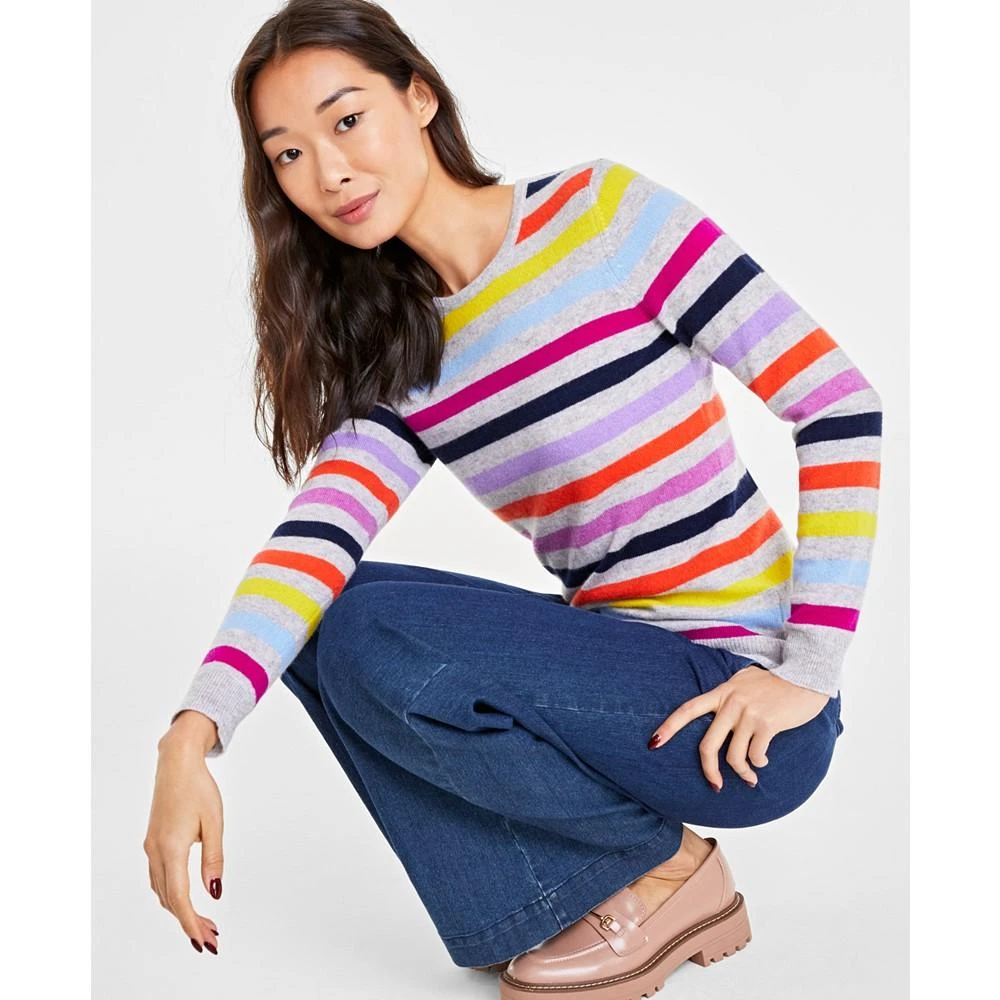 商品Charter Club|Women's 100% Cashmere Striped Crewneck Sweater, Regular & Petite, Created for Macy's,价格¥394,第3张图片详细描述