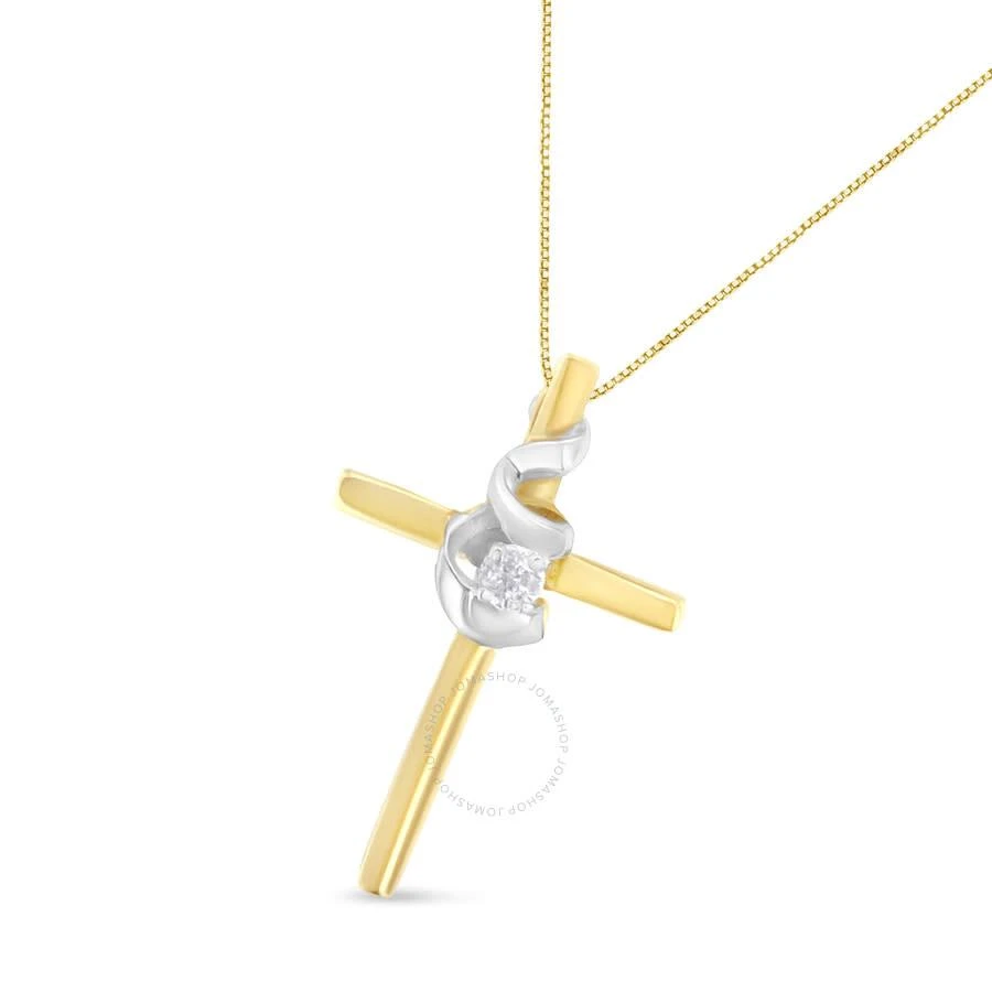 商品Espira|10K Two-Tone Yellow & White Gold Diamond-Accented Spiral & Cross 18" Pendant Necklace (J-K Color,价格¥1599,第3张图片详细描述