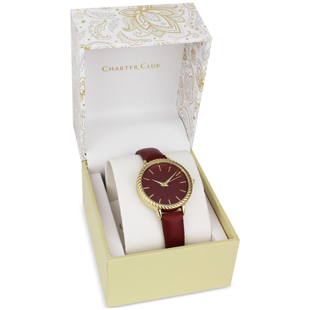 Women's Red Faux Leather Strap Watch 32mm, Created for Macy's商品第4张图片规格展示