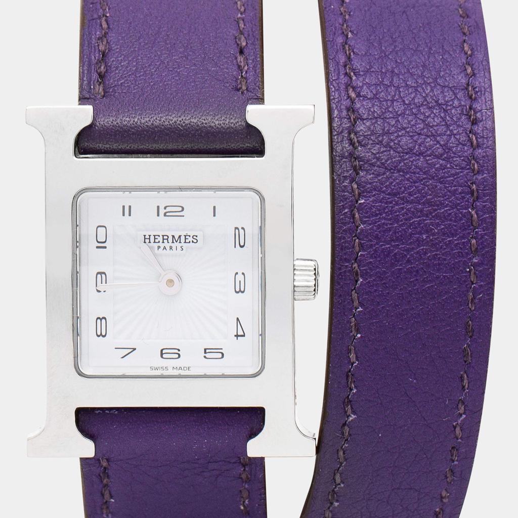 Hermes White Stainless Steel Leather Heure H HH1.210 Women's Wristwatch 21 mm商品第3张图片规格展示