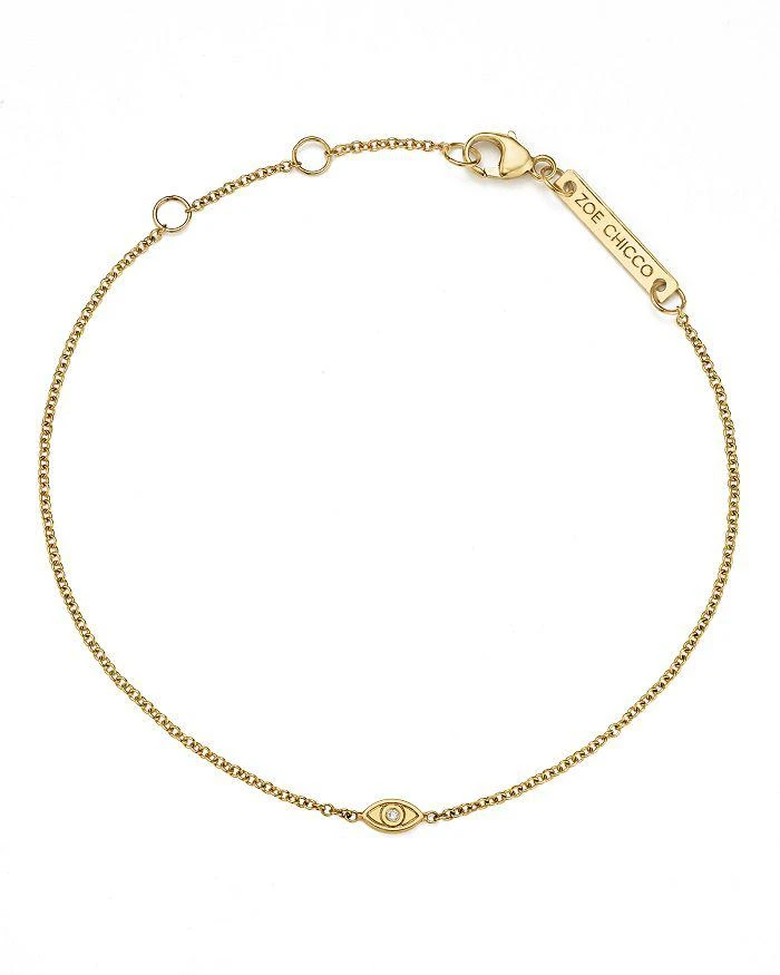 商品Zoe Chicco|14K Yellow Gold Itty Bitty Diamond Evil Eye Bracelet,价格¥2093,第1张图片