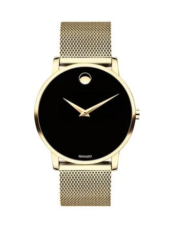 商品Movado|Men%E2%80%99s Yellow Gold Pvd Finished Stainless Steel Museum Classic Mesh Bracelet Watch,价格¥7467,第1张图片