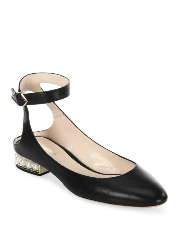 商品Nicholas Kirkwood|Lola Pearl Leather Ankle Strap Ballet Flats,价格¥2173,第1张图片