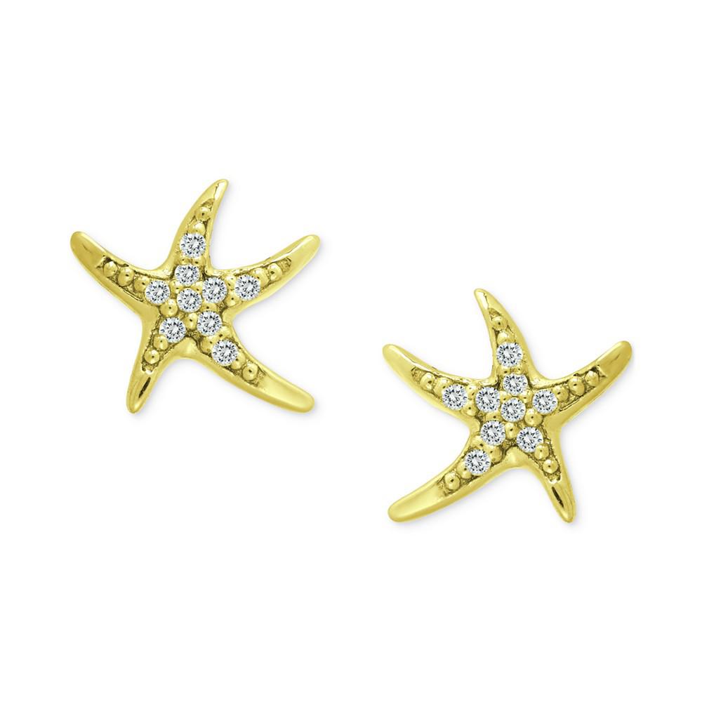 Cubic Zirconia Starfish Stud Earrings in 18k Gold-Plated Sterling Silver, Created for Macy's商品第1张图片规格展示