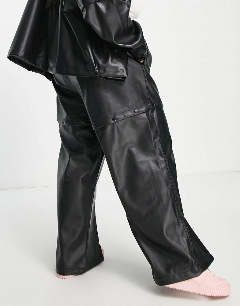 商品Adidas|adidas Originals Plus faux leather pant with split hem and popper detail in black,价格¥621,第4张图片详细描述